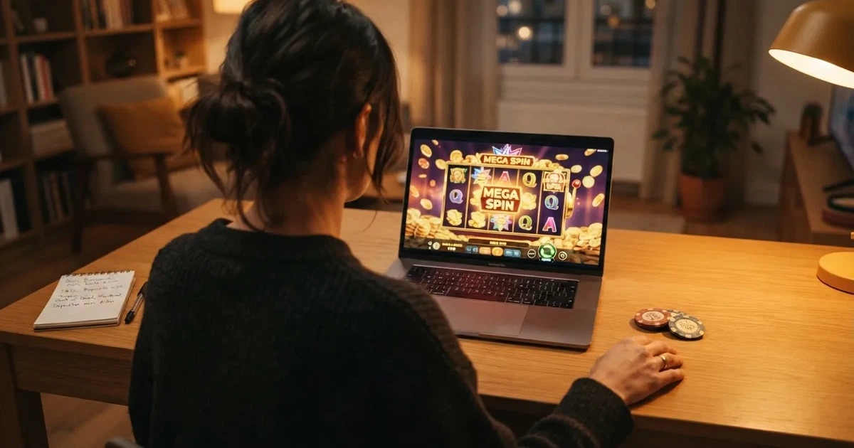 Comparativa de bonos de bienvenida de casino en España sobre una mesa con una pantalla mostrando una tabla de operadores