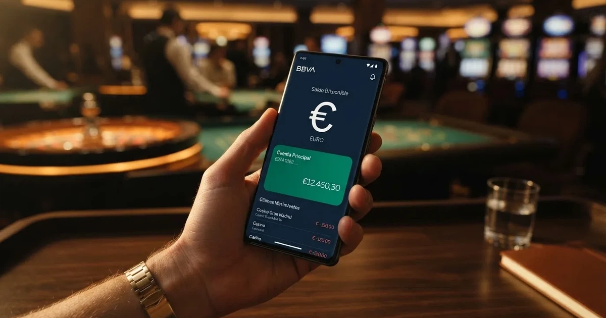 Un teléfono móvil mostrando la pantalla de pago de CaixaBank Pay junto a la interfaz de un casino online español con licencia DGOJ