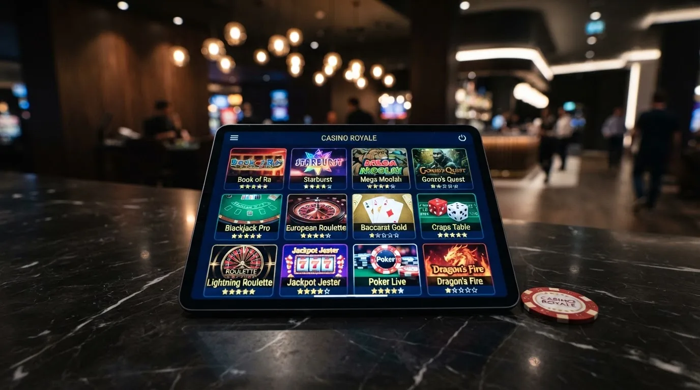 Captura de un lobby de casino online con miniaturas de tragaperras, ruleta y mesa de blackjack, con el logotipo de Litecoin en la esquina superior