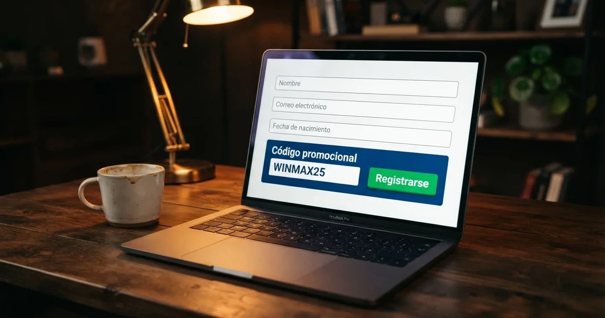 Pantalla de registro de un casino online español mostrando el campo de código promocional junto al formulario de datos personales
