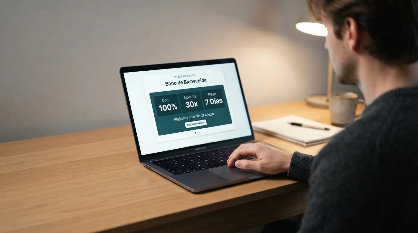 Tabla con los datos de bono de bienvenida, requisito de apuesta y validez de varios casinos online regulados en España