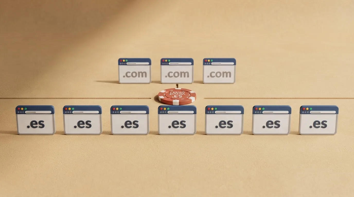 Fila de logotipos de casinos con dominio .es junto a logotipos de casinos con dominio .com