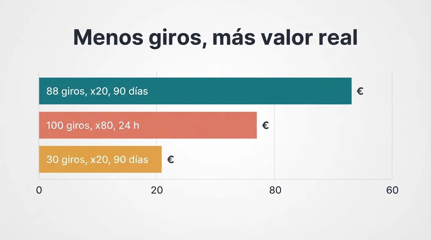 Tabla comparativa con operadores de casino online español ordenados por su oferta de giros gratis, requisito de apuesta y plazo de validez