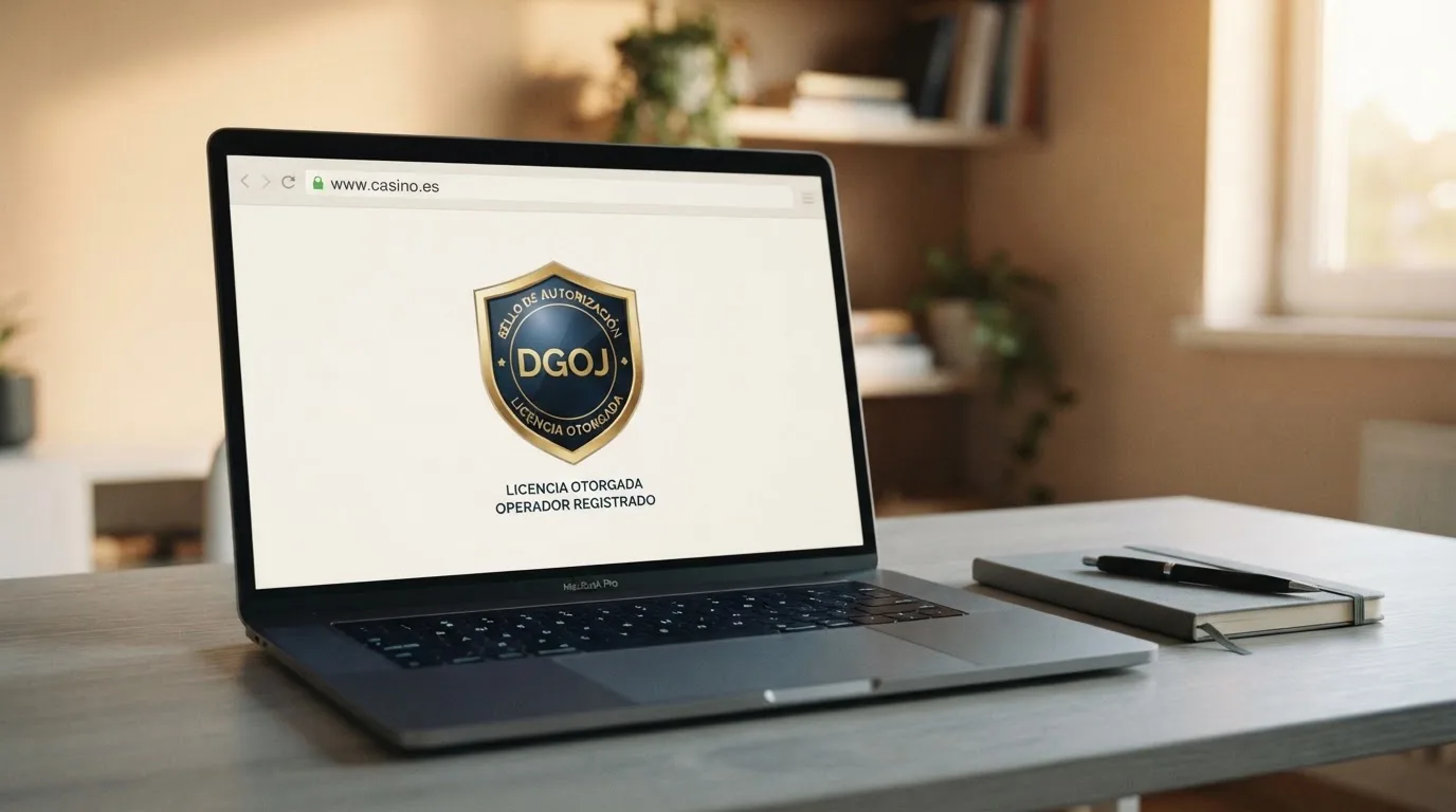 Sello oficial de la Dirección General de Ordenación del Juego junto al dominio .es visible en la página de un casino online autorizado en España