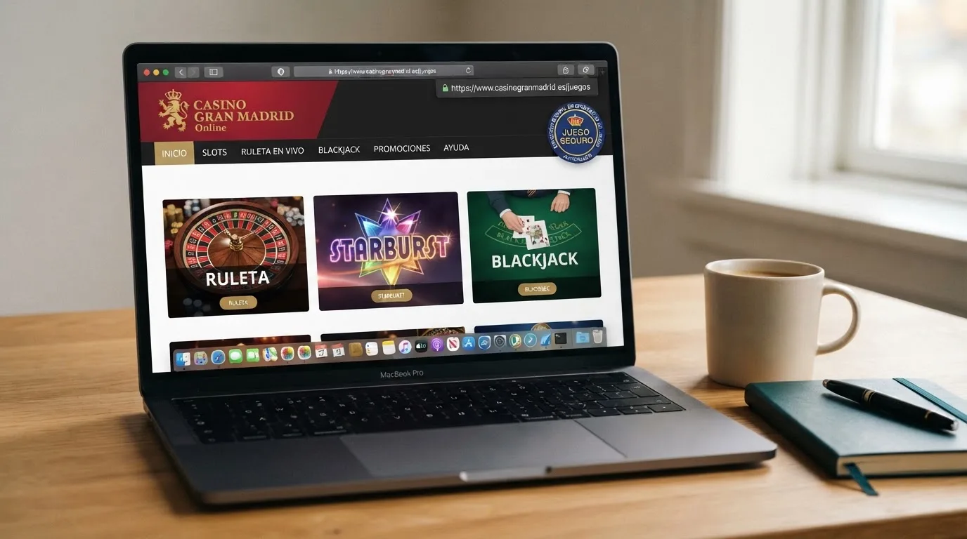 Sello oficial de la Dirección General de Ordenación del Juego junto al dominio .es en la página de un casino online autorizado en España