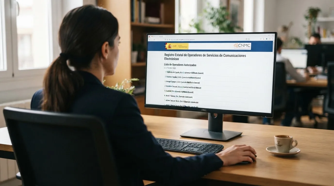 Pantalla de ordenador mostrando el registro público de operadores con licencia de la DGOJ en ordenacionjuego.es, con el dominio .es visible en la barra de direcciones