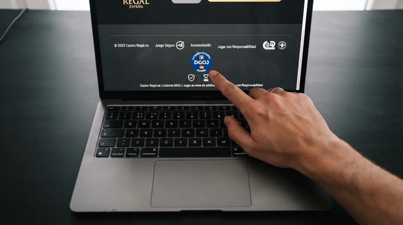 Captura del pie de página de un casino online español donde se ven el sello de la DGOJ, el dominio .es y los logos de juego responsable