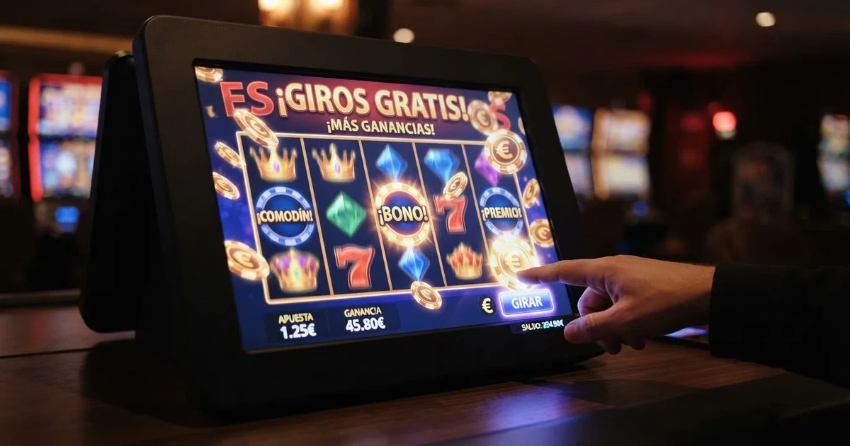 Pantalla de un casino online español mostrando una oferta de tiradas gratis sobre una tragaperra con el sello de juego seguro