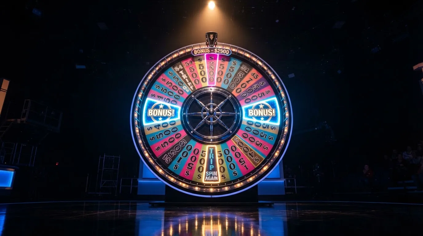 La rueda de Crazy Time de Evolution Gaming con sus 54 segmentos de colores y las cuatro zonas de bonus iluminadas